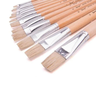 Bianyo Drawing Paint Brush Wooden Flate 12 pcs/Pack The Stationers